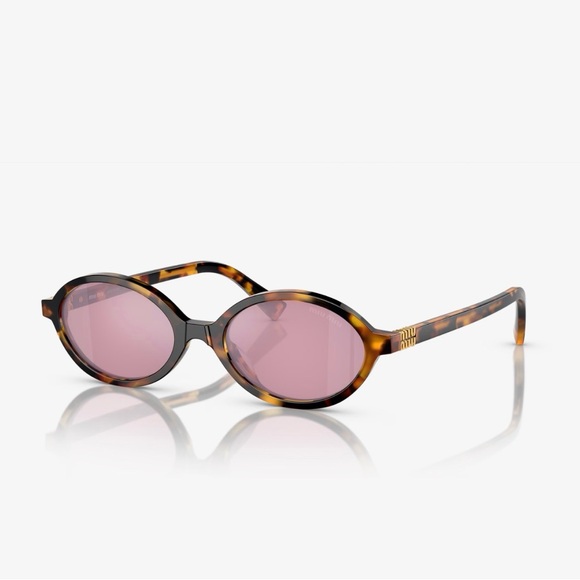Miu Miu Tortoiseshell Oval Sunglasses with Pink Lenses - Picture 8 of 10